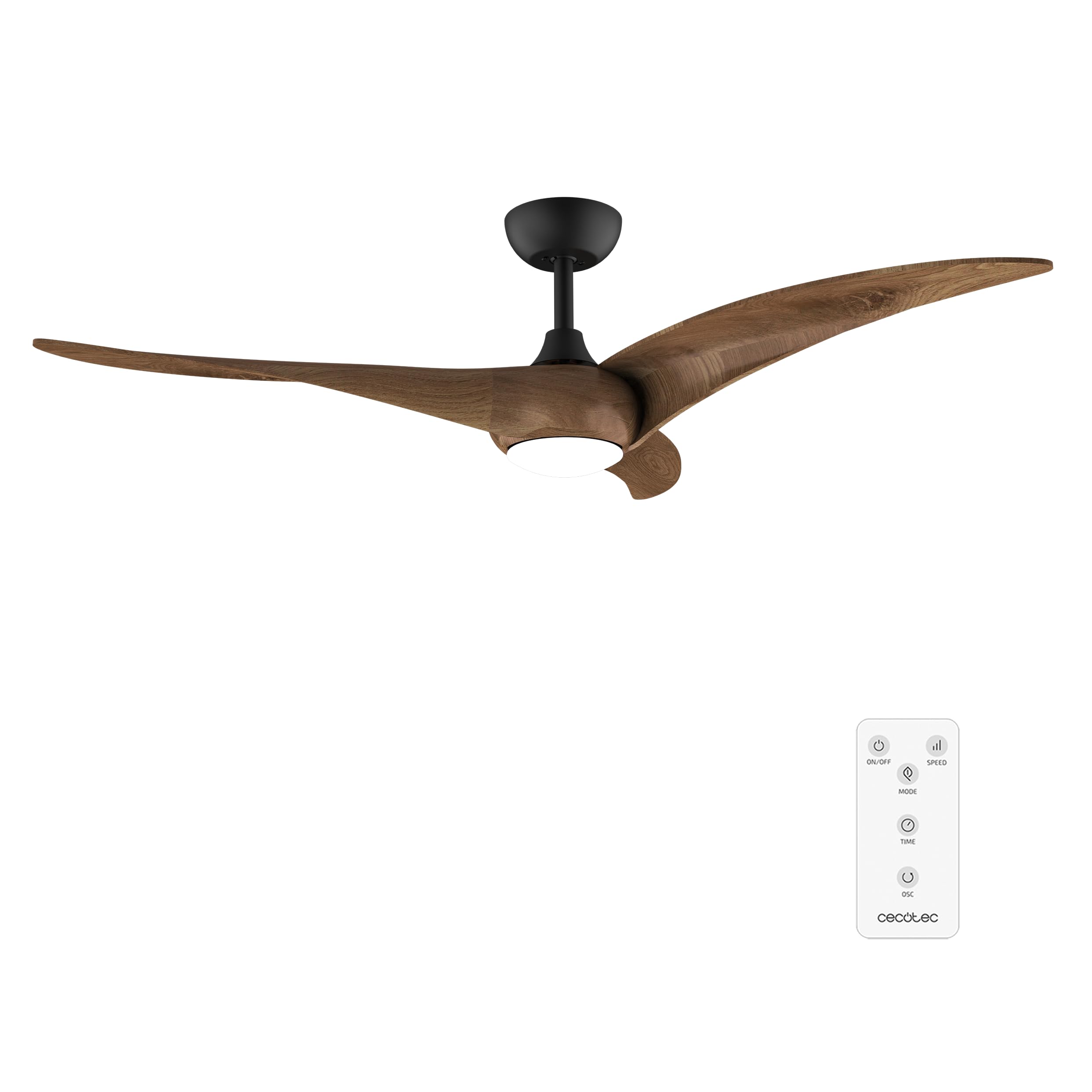 Cecotec Ventilador de Techo con Luz EnergySilence Aero 5295 DarkWood motor DC de 40W, 54 pulgadas, con luz LED de 15W, 3 tonalidades seleccionables, 3 aspas,temporizador programable