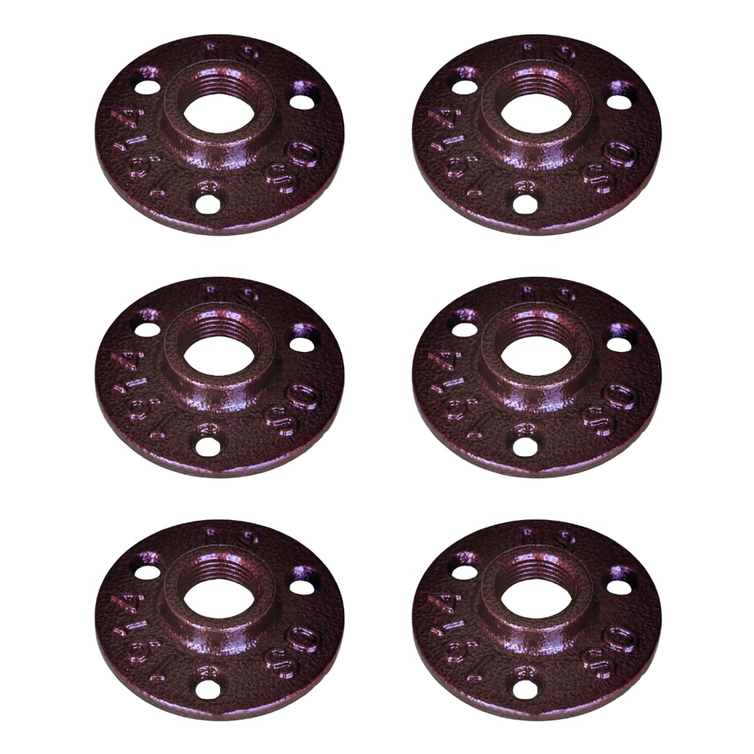 1/2" FLANGE Industrial Threaded Black Iron Pipe Fittings; Hammered Bronze Finish - for Decorative DIY Shelving, Rustic Furniture, Farmhouse and