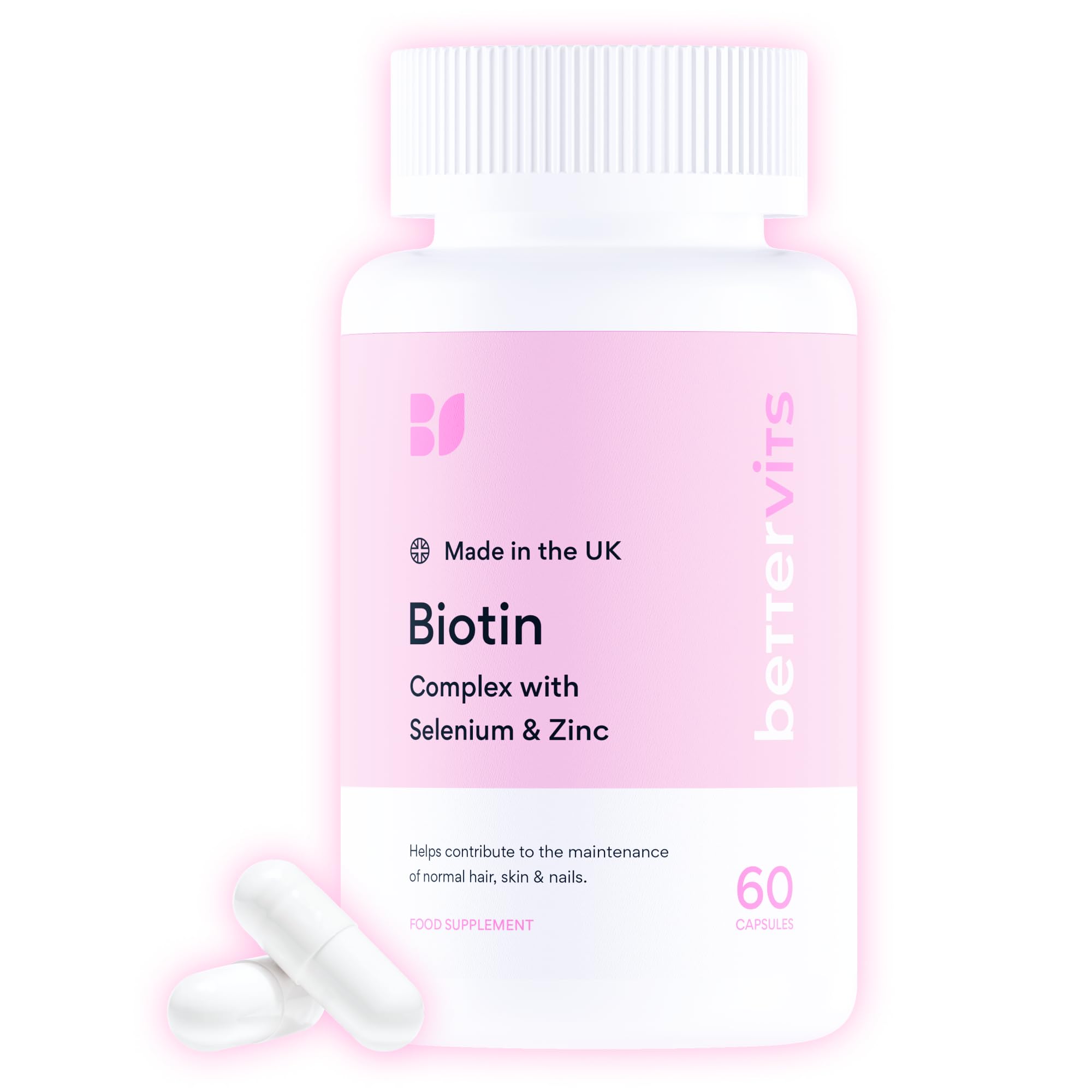 Bettervits Biotin Growth Complex with Selenium & Zinc | Biotin Hair Growth Vitamins - 12,000 mcg | Hair Vitamins for Women and Men - Supports Skin and Nails - 60 Tablets