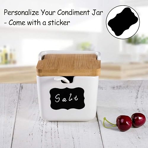 Miniatura 2 de Recipiente de porcelana para condimentos de azúcar y especias con cuchara, tapa abatible de bambú, recipiente para servir para miel de stevia,