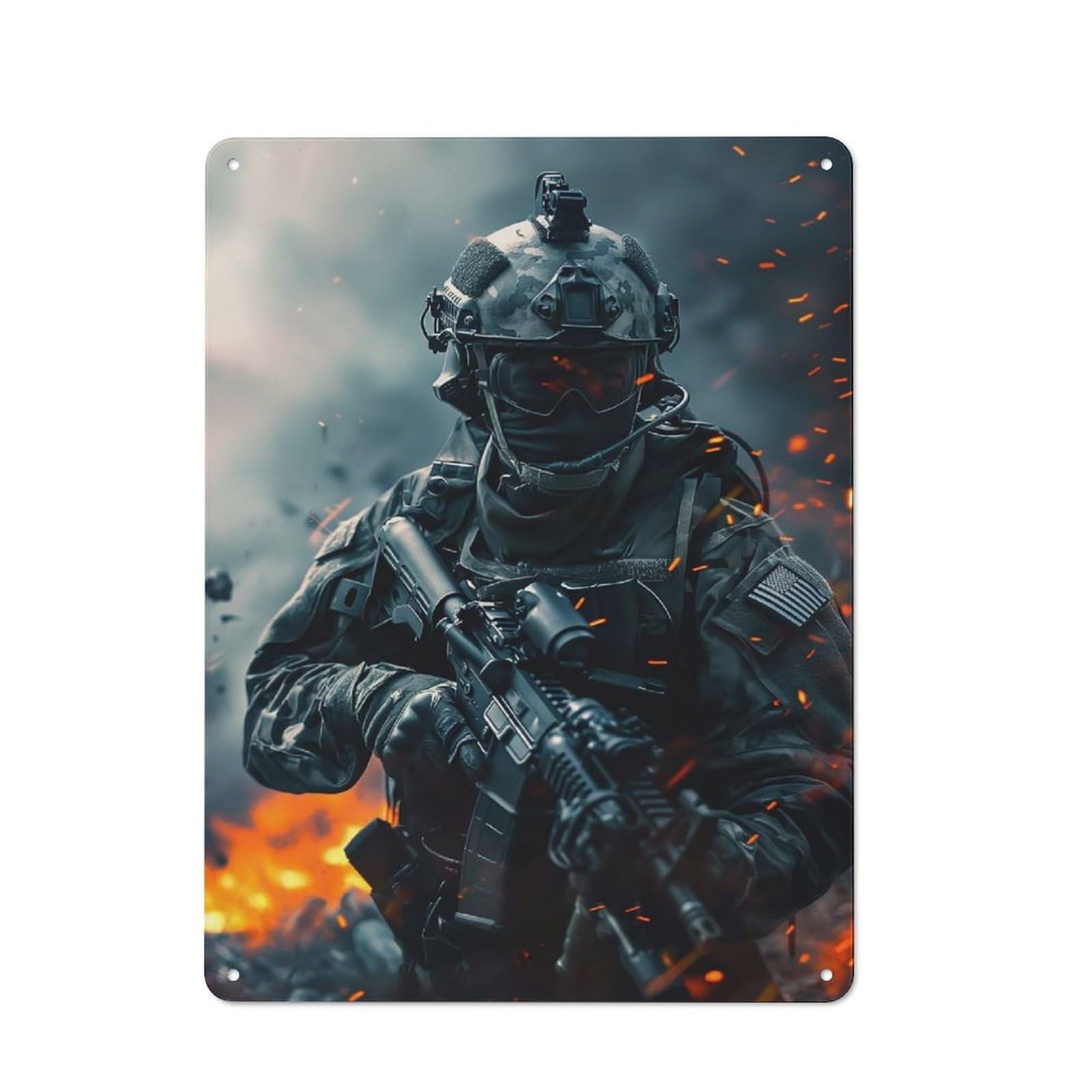 Military Soldier in Action Modern Vintage Metal Wall Decor 40x30cm, Office Metal Sign for Office, Study, Studio Or Hallway