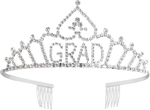 Lurrose Diadema de tiara de graduado 2020, corona de diamantes de imitación con peine lateral, elegante corona de cristal, regalo de graduación para