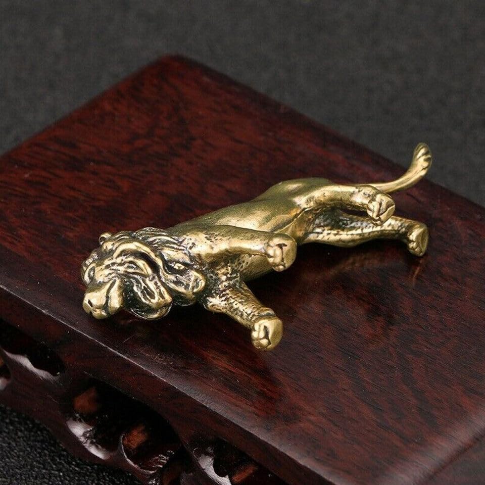 Figura decorativa de metal de latón pequeño en forma de león miniatura 5