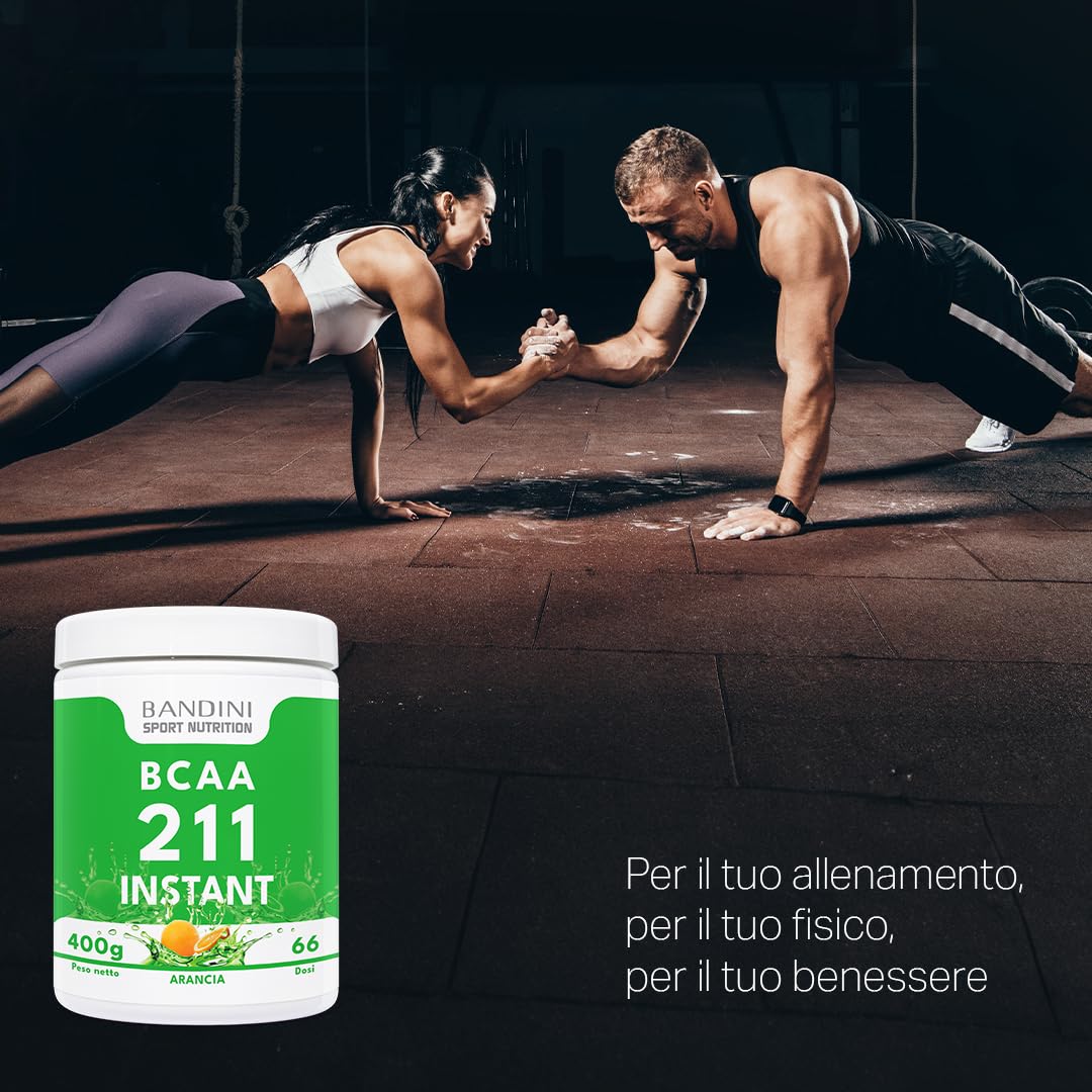 Bandini® AMINOACIDI RAMIFICATI BCAA 2 1 1 400 g Gusto ARANCIA, BCAA Polvere con Leucina Valina Isoleucina, Integratore per Palestra, Sport, Allenamento, Pre Intra Post Workout, Recupero Muscolare