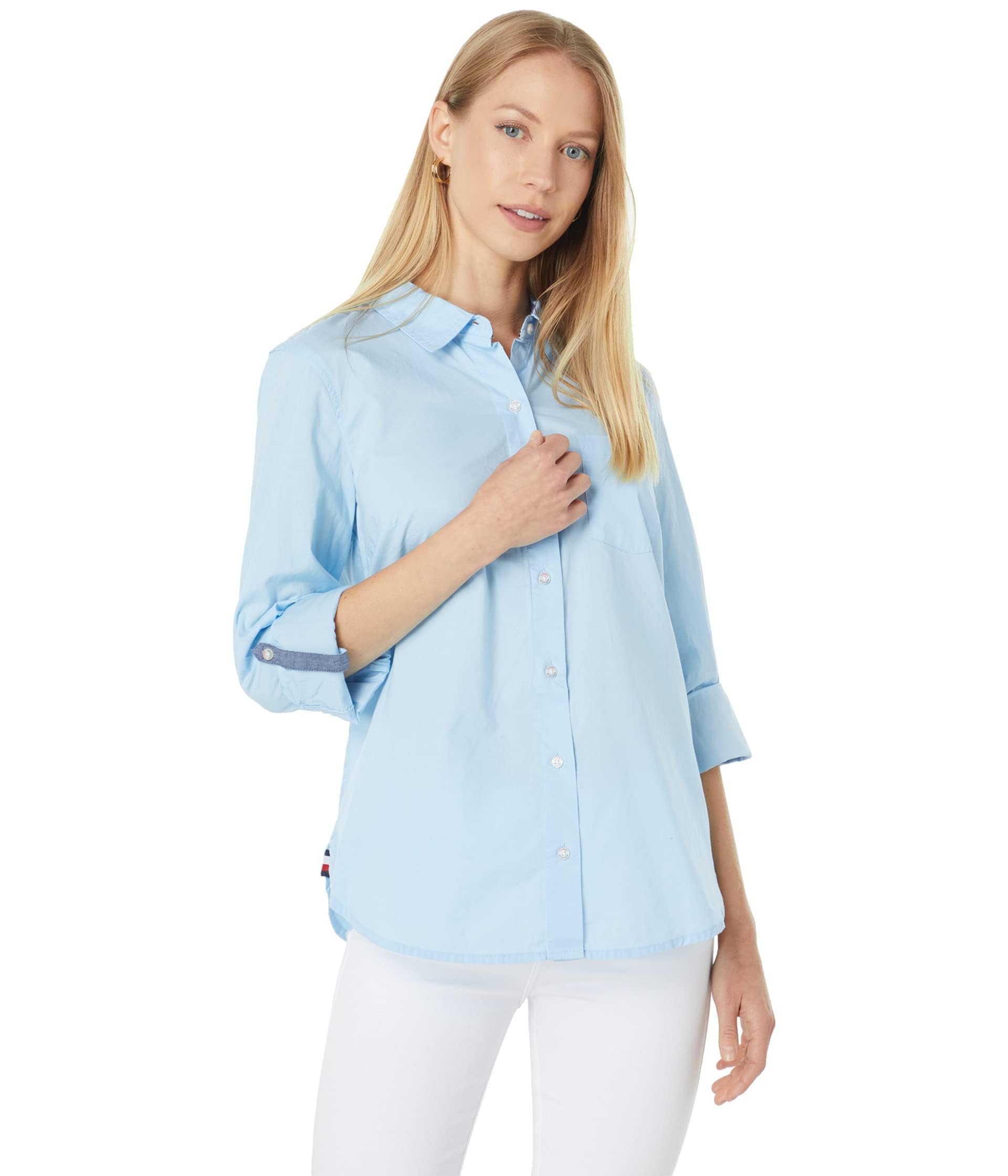 Tommy HilfigerWomen's Solid Button Collared Shirt With Adjustable Sleeves