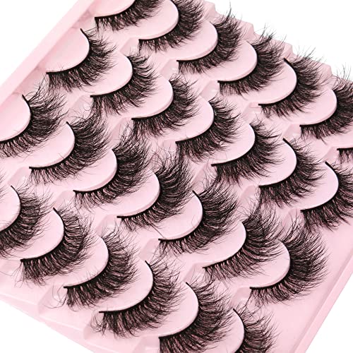 ALICROWN False Eyelashes 14 Pairs 2 Styles Fake Mink Eyelashes Dramtic&Natural Look Reusable 5D Fluffy Cat Eye Lashes Cruelty Free Synthetic Fiber 100% Handmade Lightweight Lashes