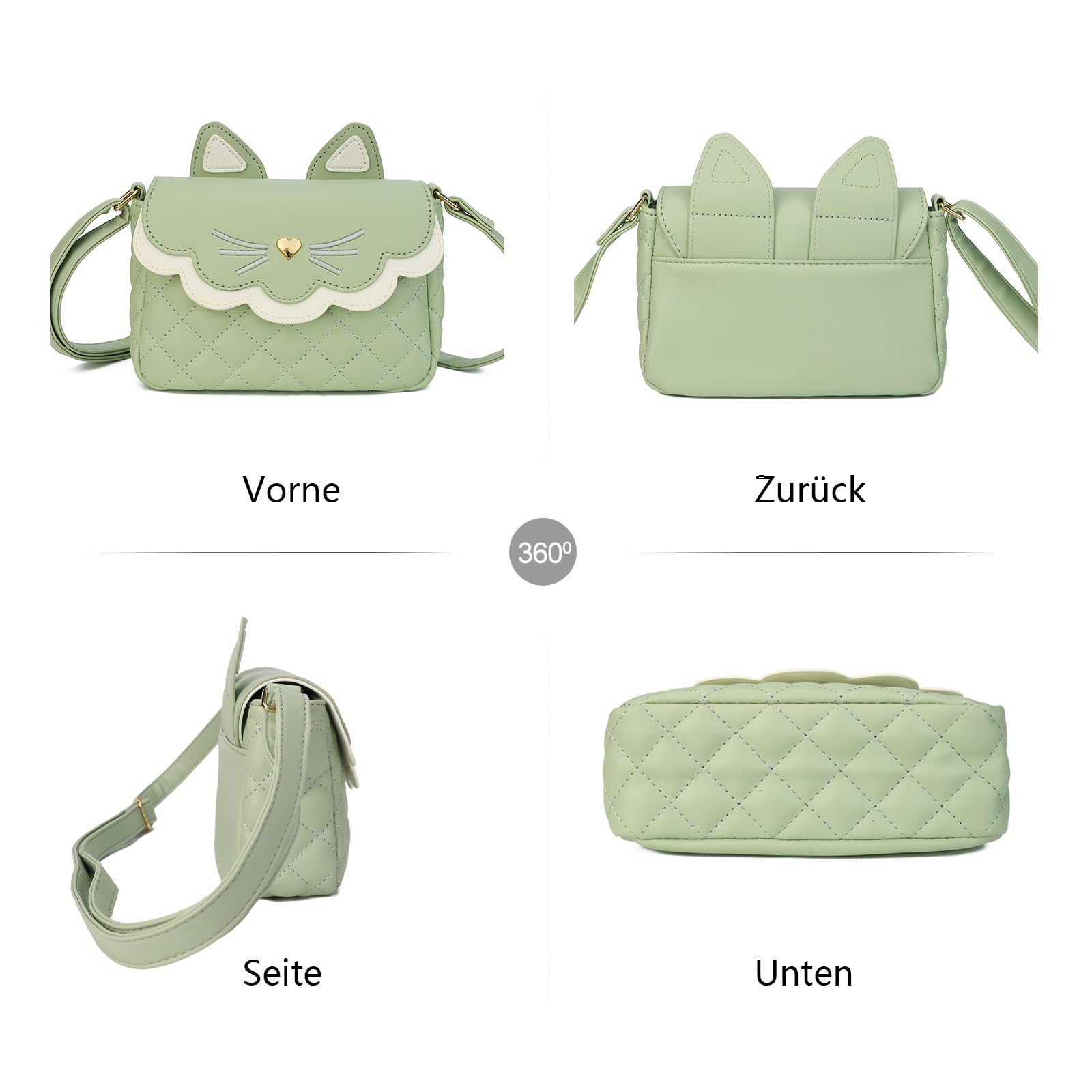 Gladdon Borsa a tracolla per gatti, borsa a tracolla regolabile, per adolescenti, ragazze e donne, verde