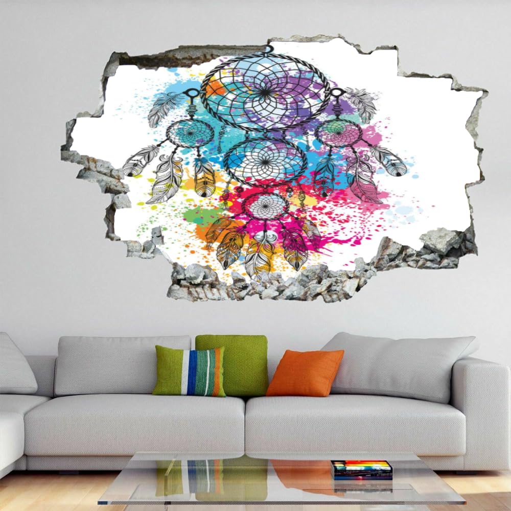 Adesivi Murali 3D Fracassati Cacciatore Di Sogni Poster Rimovibile Per Arte Del Tatuaggio Da Parete Arte Spruzzata Fotomurali Decorazioni Per La Casa Camera Da Letto Per Bambini Decorazioni 120x80cm