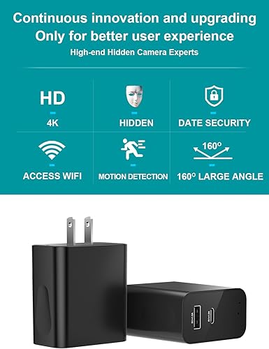 Miniatura 2 de Cámara de cargador 4K HD de gran angular de 160° con detección de movimiento, control remoto de aplicación y continuo 24/7, no compatible con WiFi 5G