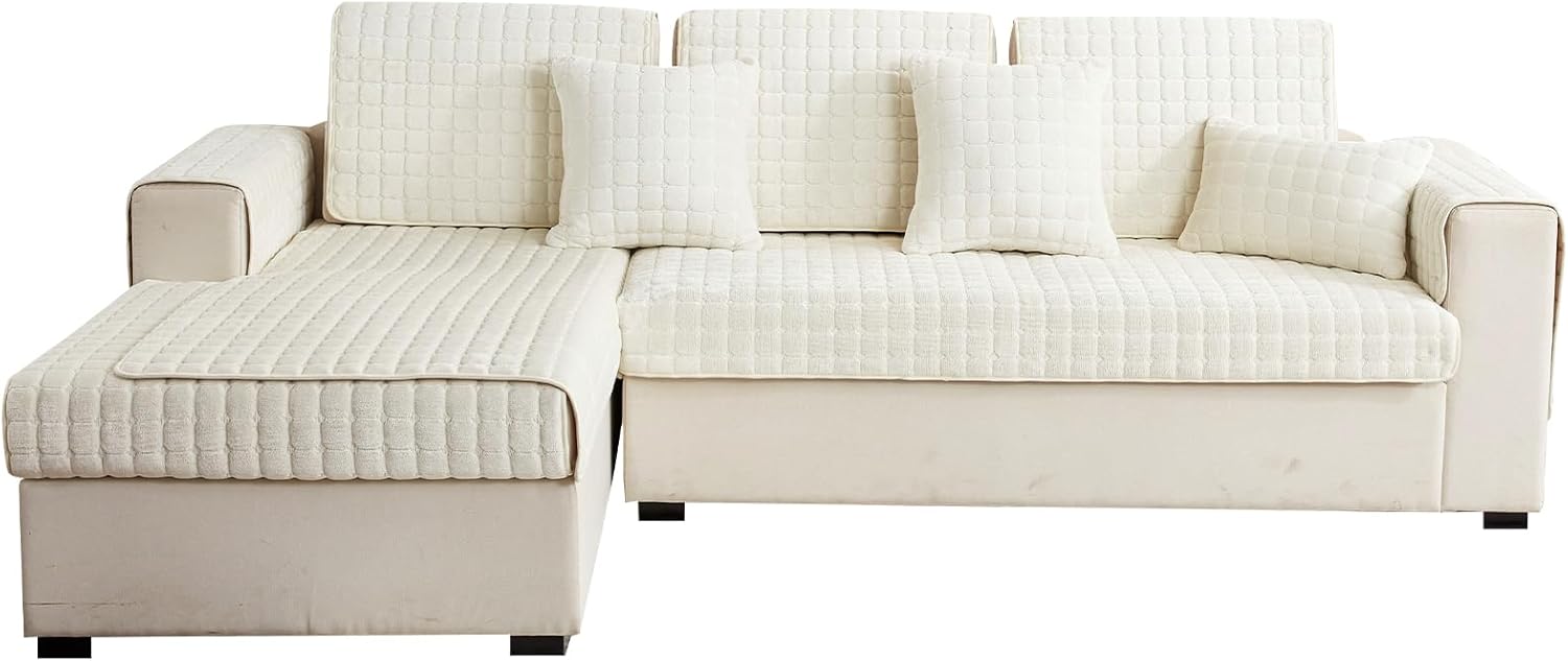 TOPCHANCES Sofa Cover Sectional Couch Covers,Anti-SlipThick Couch Sofa Cushion Velvet Sofa Plush Sofa Cover Armrest Backrest Cover for Living Room Pet Kids,1 2 3 4 Seater L Shape Sofa Protector