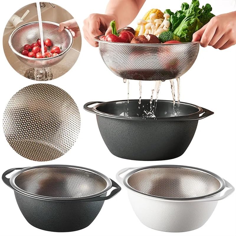 Cestello for colino da cucina a doppio strato Set di ciotole for scolapasta 2 in 1 Cestello for lavare frutta e verdura Ciotola for scolare l'insalata for frutta, verdura e pasta Cestello portaoggetti