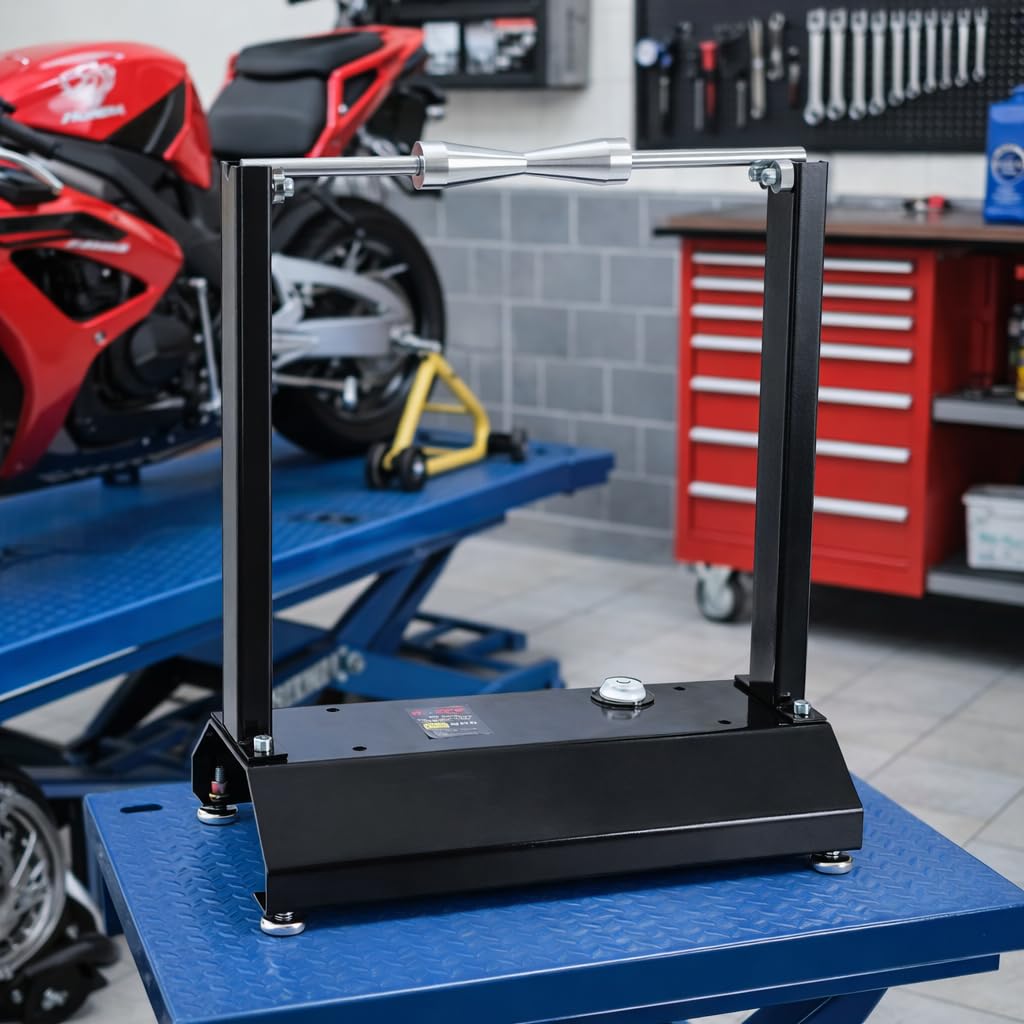 KATSU Tools Equilibrador de ruedas de motocicleta, conos de centrado ajustables, soporte de equilibrio portátil para mantenimiento de neumáticos de llanta de motocicleta y bicicleta, modelo 451333