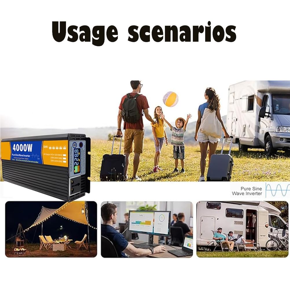 48V TO 120V,Falownik czystej fali sinusoidalnej 2000 W 12V-72V DC na 120V/220V AC, szczytowa moc 4000W, gniazdka AC, do domu, kampera, ciężarówki 72V na 220V