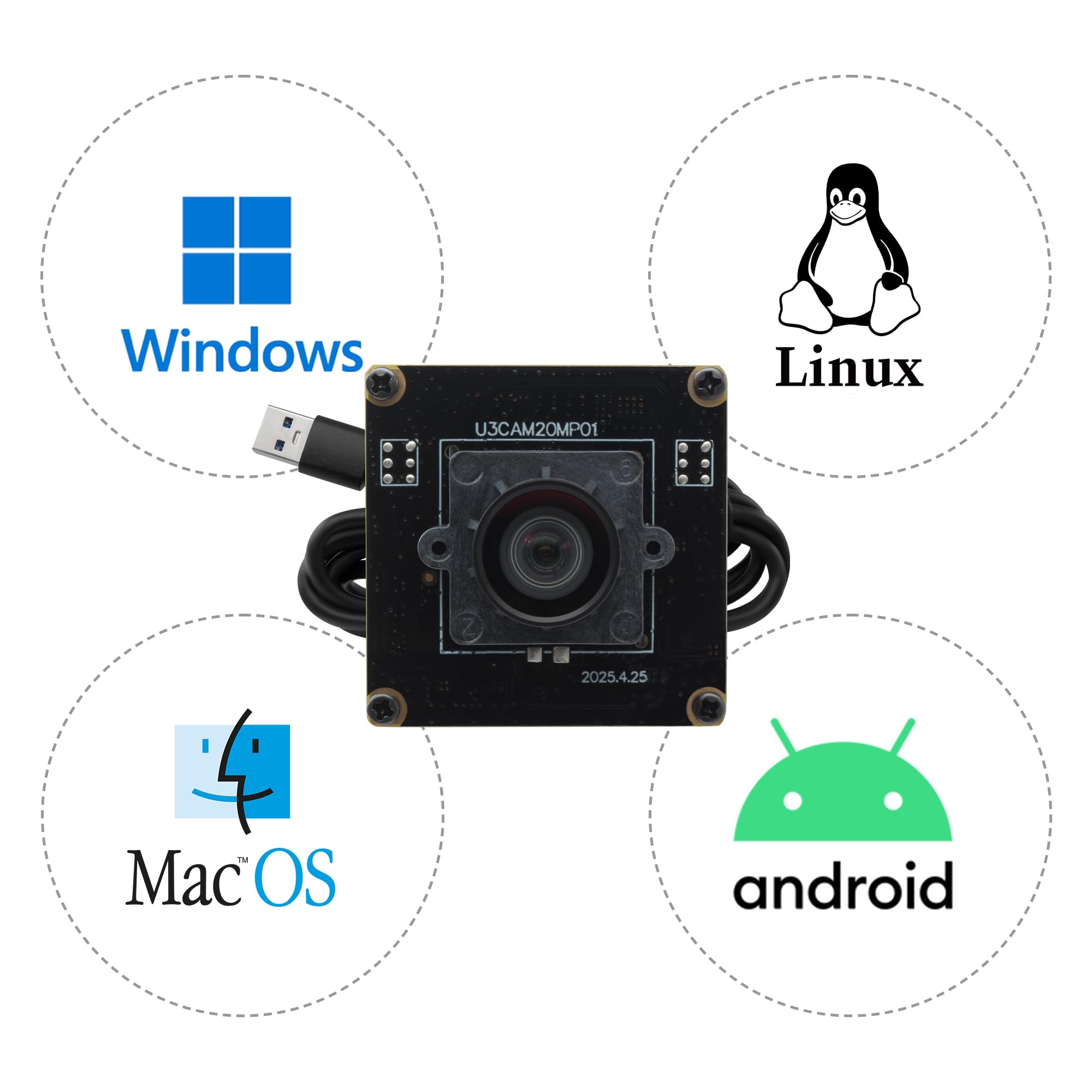 SVPRO Modulo fotocamera USB 3.0 da 20 MP, scheda webcam 5K per computer portatile, fotocamera ultra HD per PC con obiettivo 95° (H) senza distorsione, UVC Industrial Cam Plug and Play per Mac, Windows