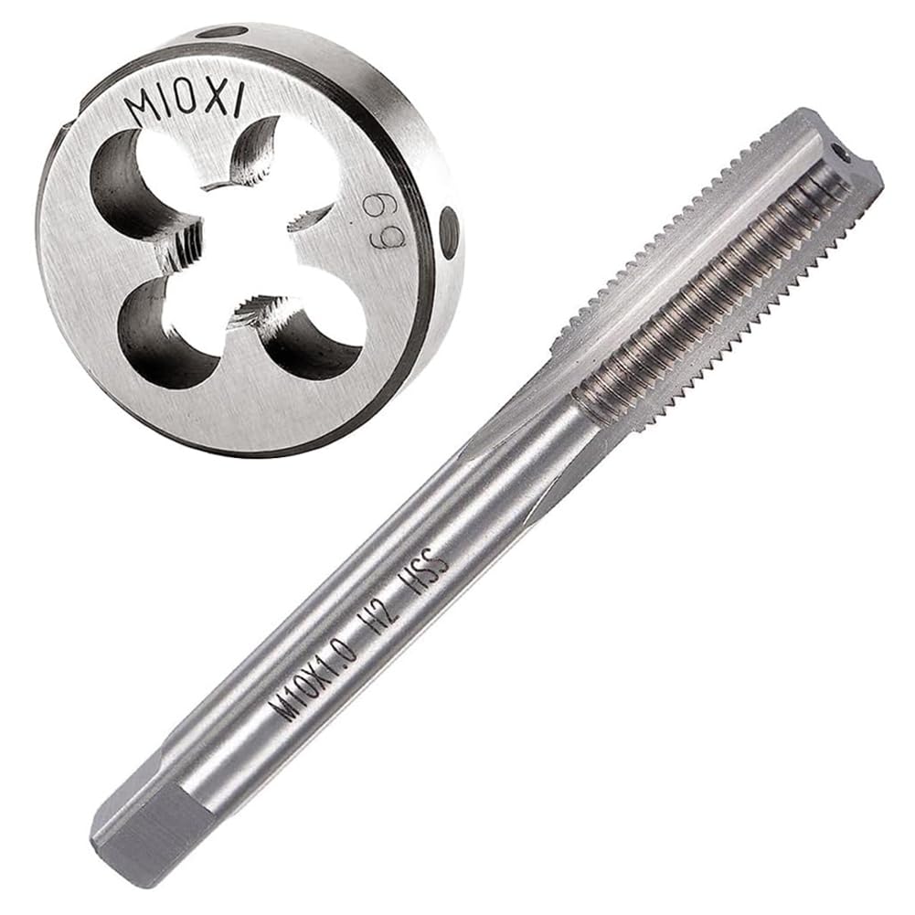 Teocpai M10 x 1mm Screw Tap and Die Set including Round Thread for Repair Nuts Bolts