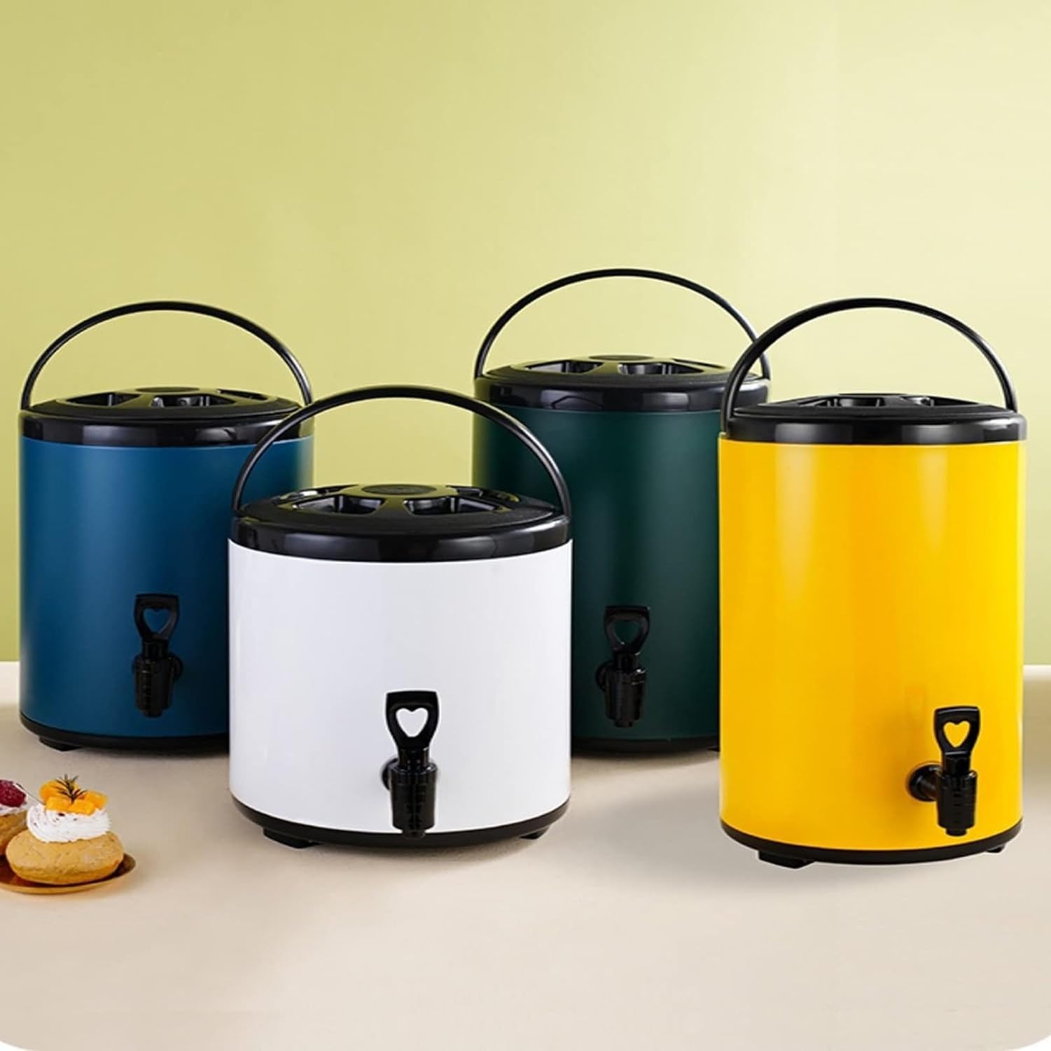Cubo dispensador de bebidas acero inoxidable aislado, barril térmico para té con leche frío o caliente, tonel con grifo para fiestas hoteles cafeterías, color azul, tamaño , uso comercial, Azul, 8L