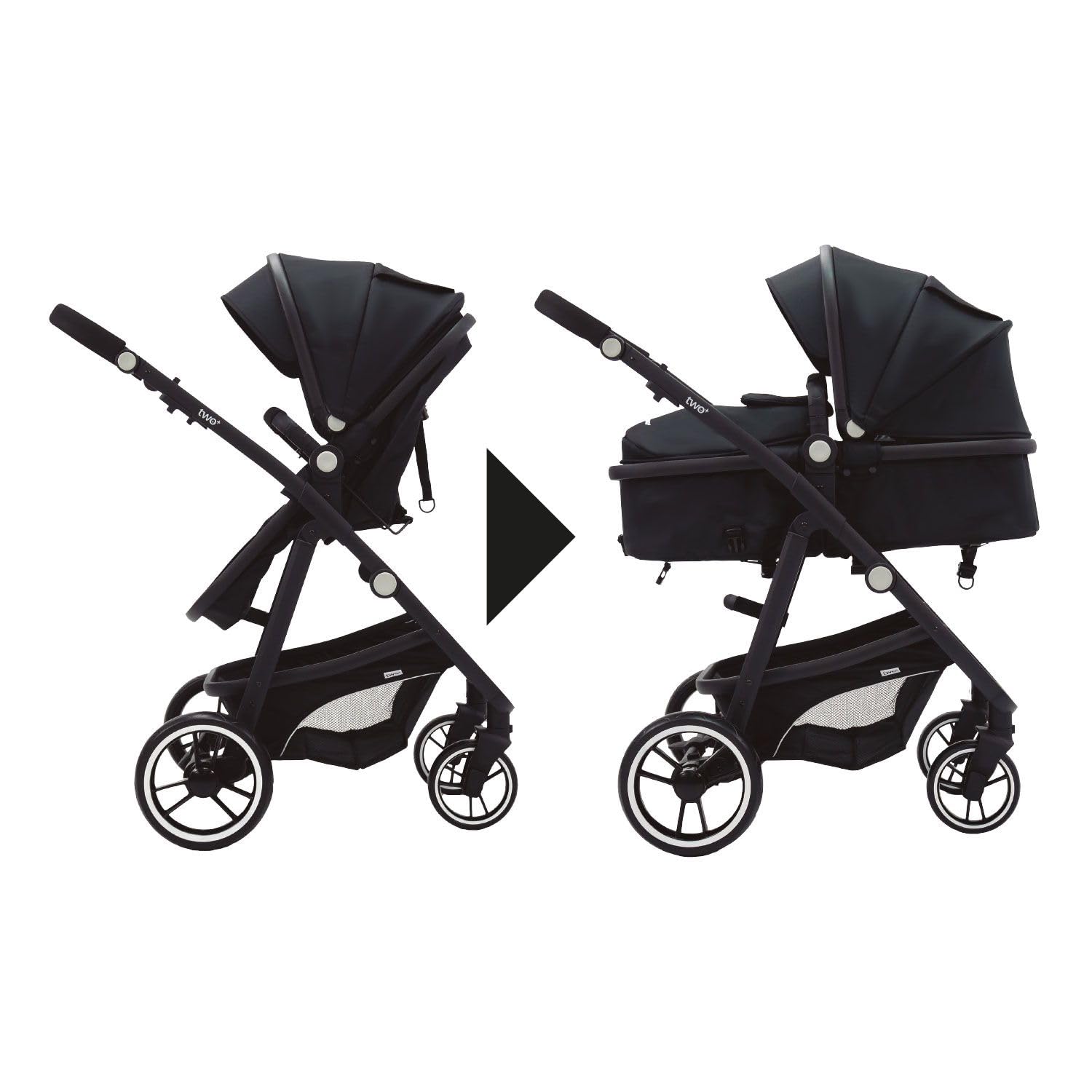 Asalvo TWO+ 2 Trío Convertible 3 en 1, Silla de Paseo, Carrito de bebé, Silla de Auto, Plegable, Compacto y Reclinable, Suspensión en las ruedas, Silla reversible, Amplio capazo, hasta 23 kg, Gris