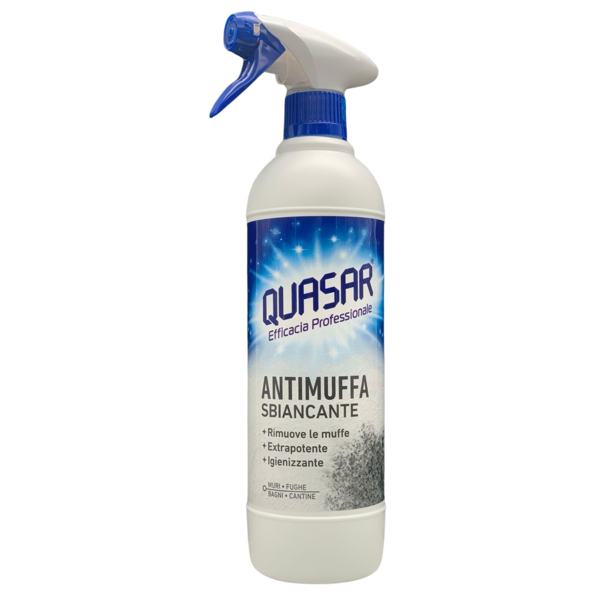 SET PULIZIA: Quasar Detergente Spray ANTIMUFFA Sbiancante, Extrapotente e Igienizzante 580ml + 1 Confezione Spugna Magica + 100pz Guanti HDPE Monouso (3 Spray + 1 Spugna + Guanti)