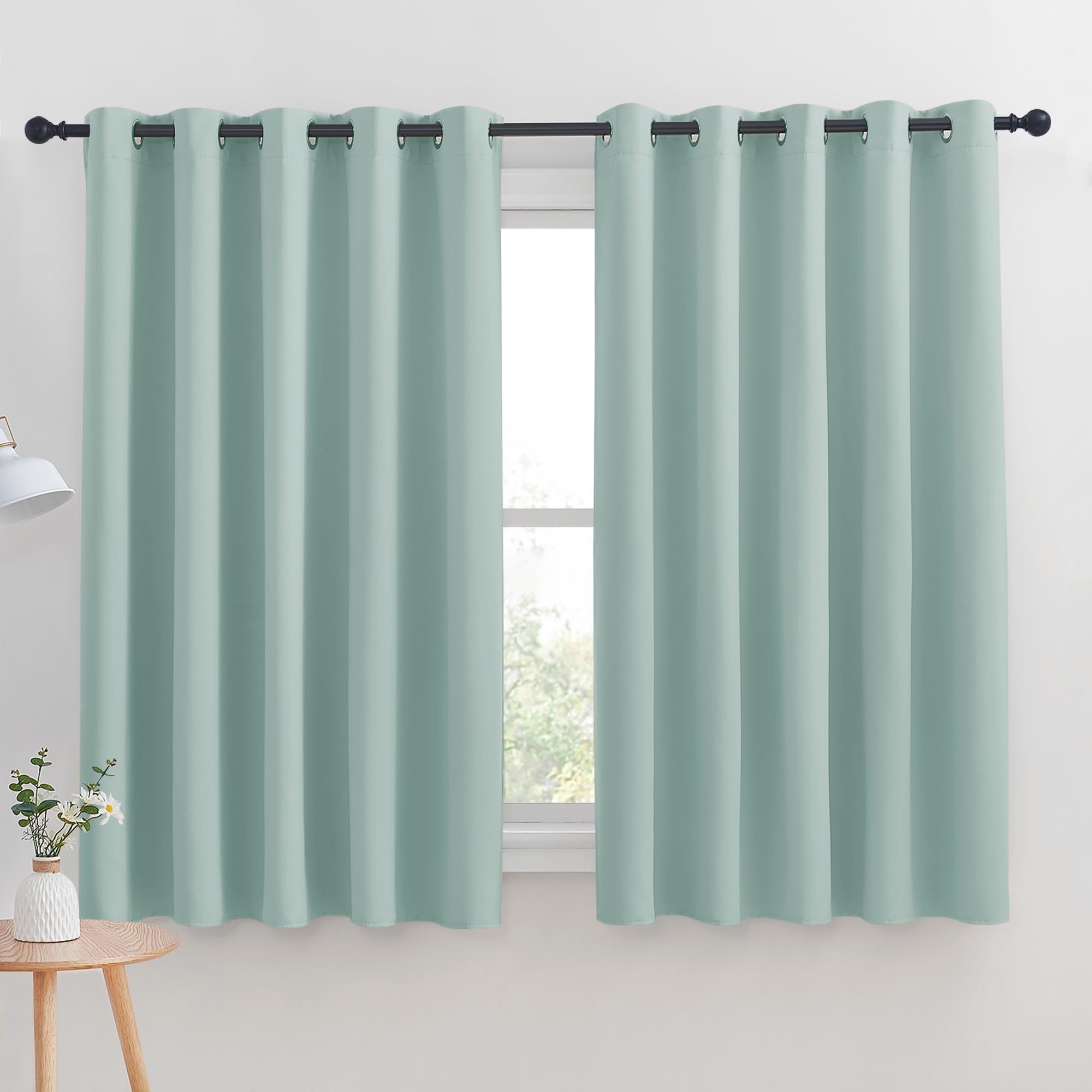 NICETOWN Blackout Curtain Panels for Bedroom, Aqua, 2 Panels, W70 x L63-inch, Grey, Thermal Insulated Grommet Top Blackout Draperies and Drapes for Basement