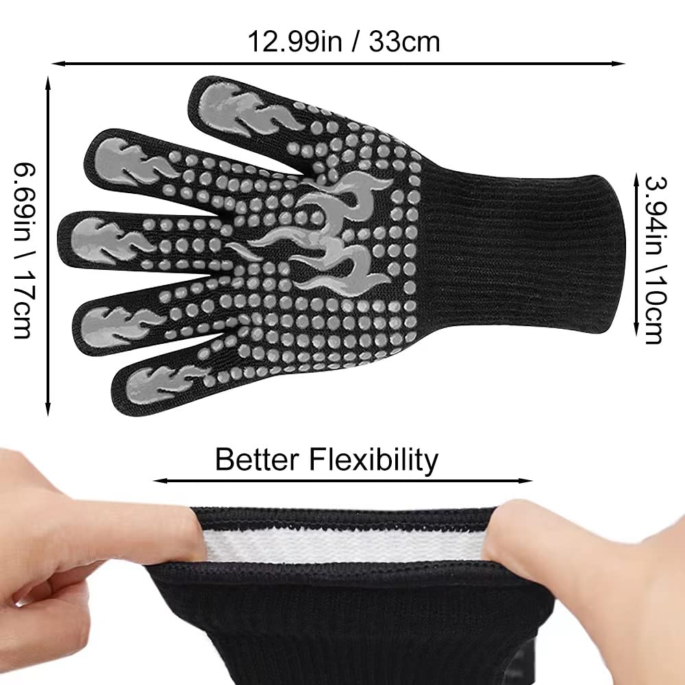 Guanti da barbecue, resistenti al calore, per cucinare, guanti antiscivolo per griglia, guanti da forno, guanti in silicone estremamente resistenti al calore fino a 800 °C, guanti per