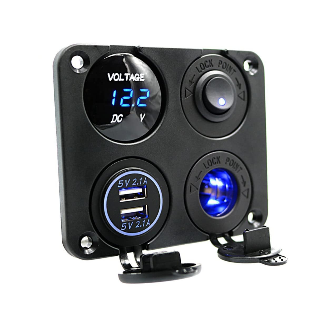 jojofuny 2 Pezzi 4 1 Pannello Di Presa Di Ricarica Usb Voltmetro 21a Caricabatterie Doppio Usb 12-24v Per Camper Camion Camper