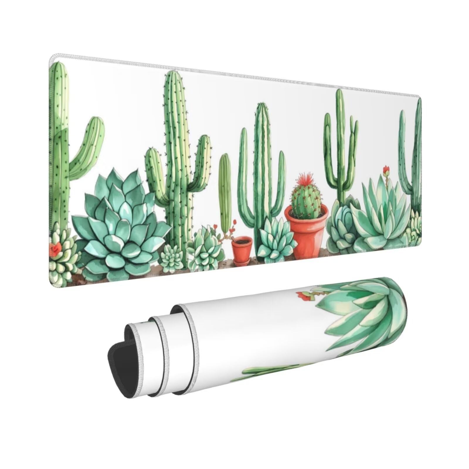 Tappetino Mouse, Tappetino Mouse Gaming Grande XXL 1500x800x3mm Tappetino Scrivania Mouse Pad, Base in Gomma Antiscivolo, Bordi Cuciti,Lavabile, Mousepad per Ufficio e Gaming (cactus) R-666