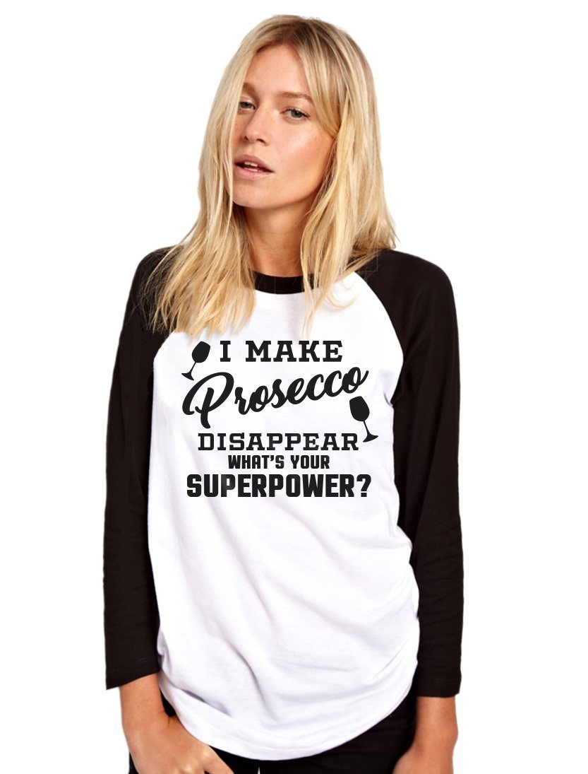 HotScamp I Make Prosecco Disappear Women's Baseball Top - White/Black Medium