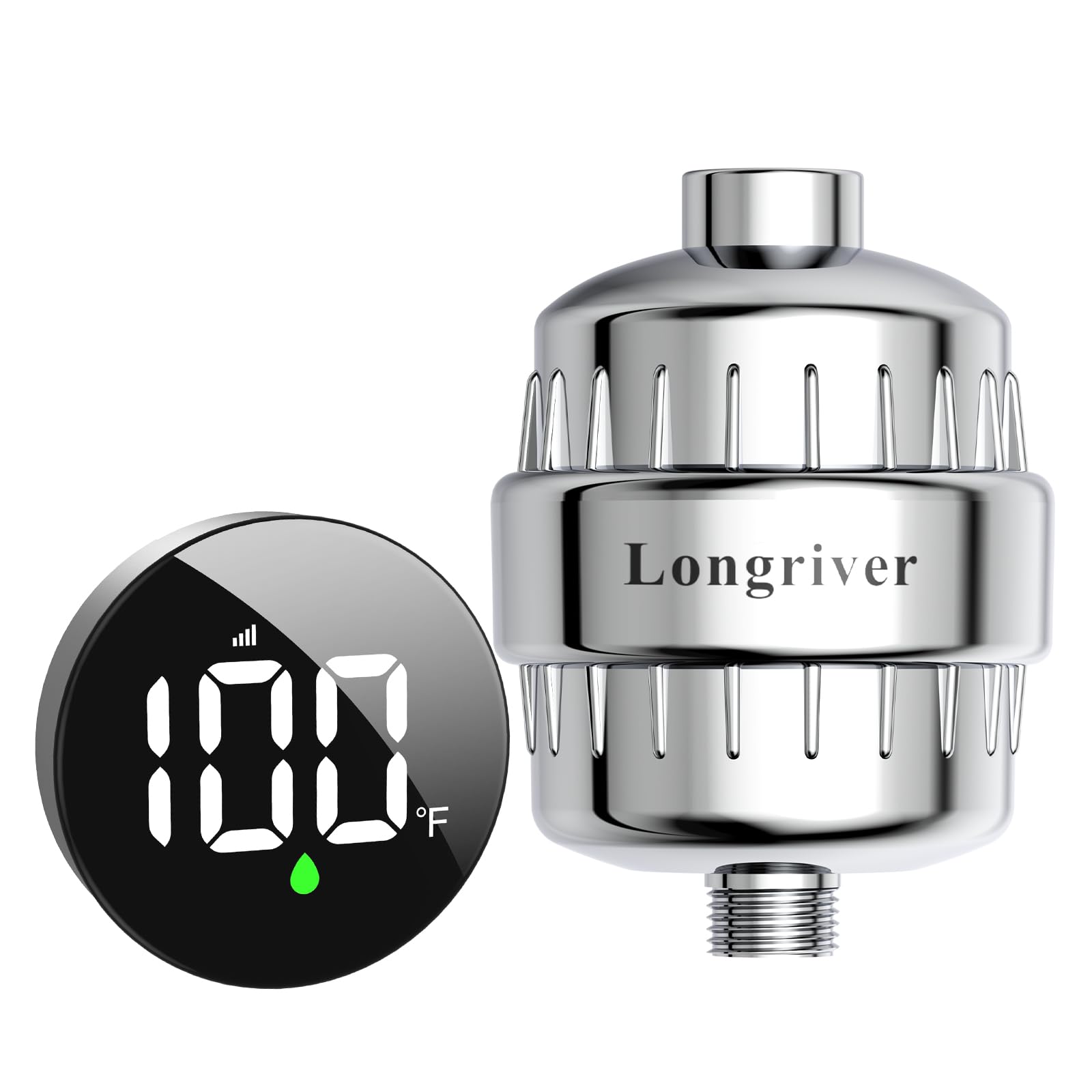 Tem8 Bathroom Shower Filter Fixture with Wireless Temperature Display | Hard Water Purifier 99.99% Remove Chlorine & Heavy Metals | Improve Skin & Hair Health | Chrome Hardware Accessories