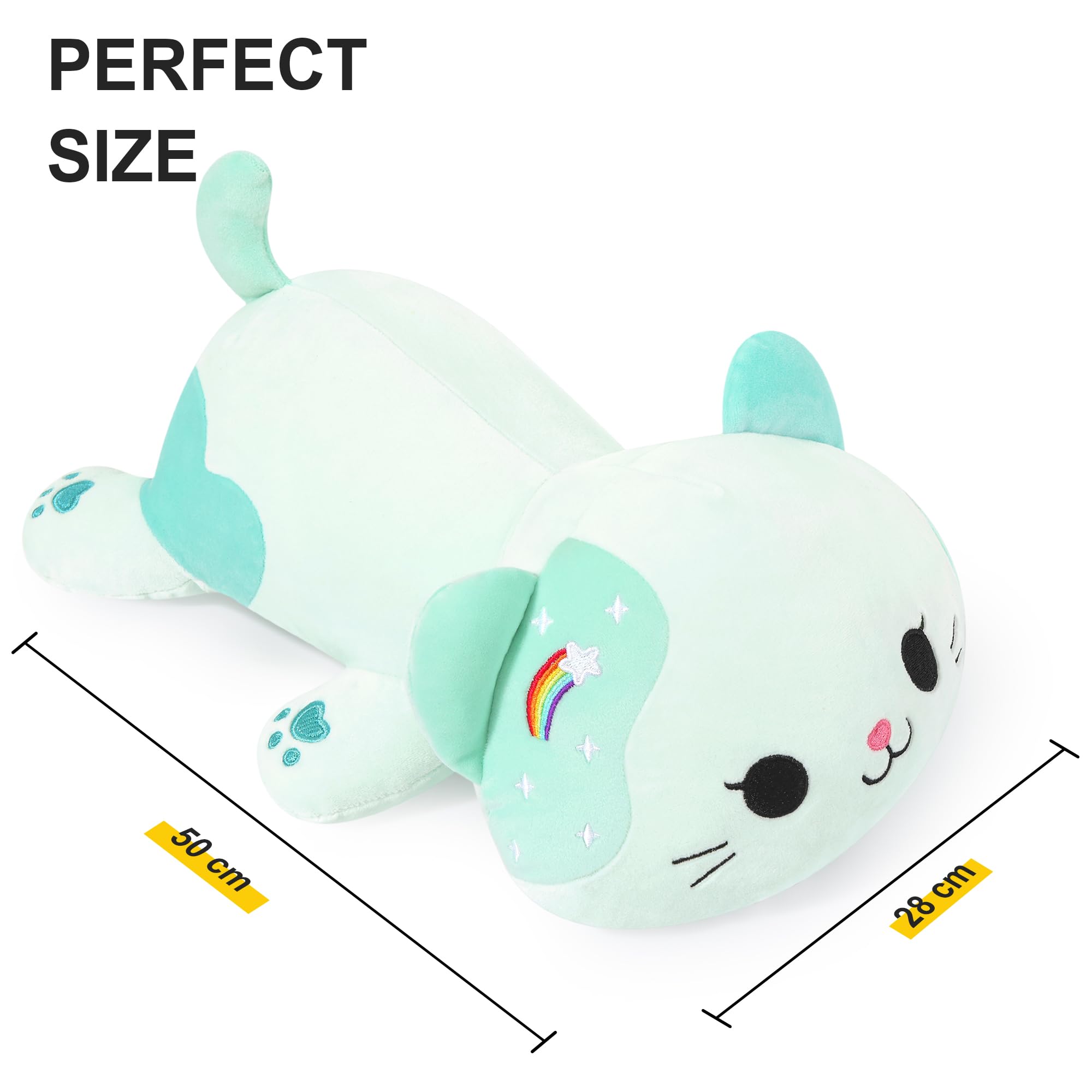 SQEQE Gelukkige Verjaardag Knuffeldier Regenboog Hond Zacht Speelgoed Schattig Pluche Kussen Eenhoorn Hond Pluche Speelgoed Voor Kinderen Meisje Jongen 35CM