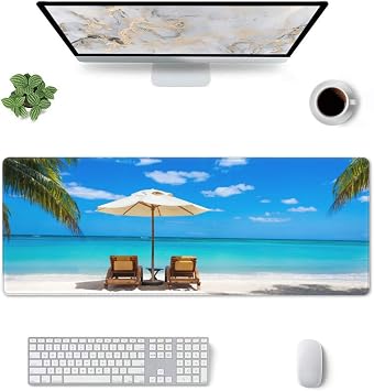 Beach Ocean Mouse Pad Stitched Edge XL Large Mousepad Rubber Base Non Slip Desk Mat for Gaming Laptop Pc Computer 31.5" X 12"