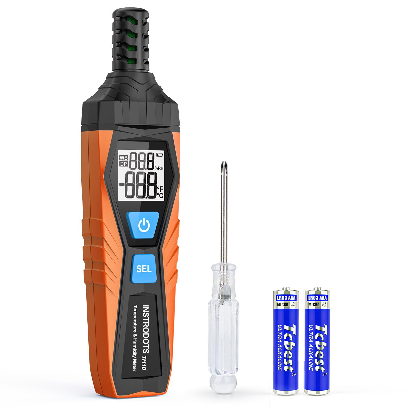 Termometro igrometro ad alta precisione con temperatura e umidità, punto di rugiada, termometro a lampadina umida, doppio display temperatura e umidità con retroilluminazione LCD, TH10