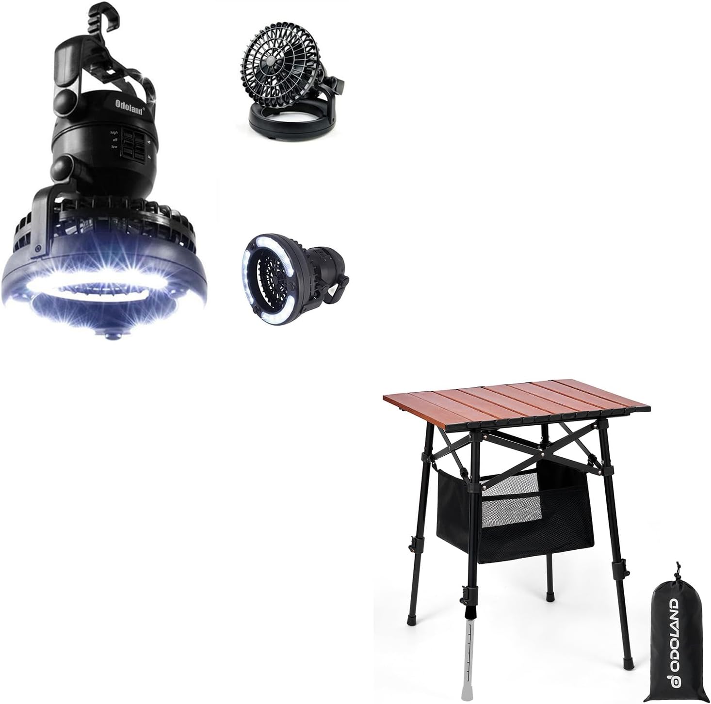 Odoland Bundle - 2 Items Portable LED Camping Lantern and Adjustable Height Portable Camping Beach Table