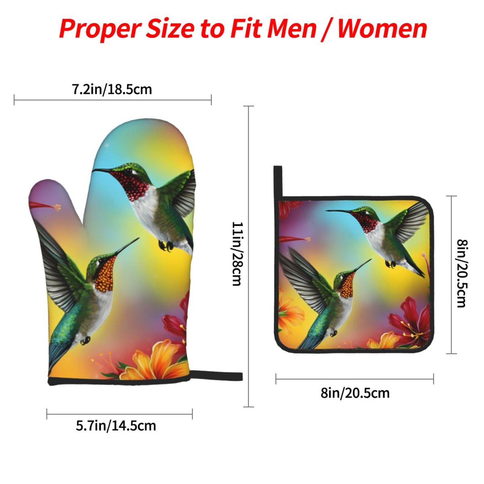 Mount Hour 4-Piece Set Oven Mitts and Potholders, Spring Bird Hummingbird Summer Purple Flower Floral Baking Glove and Pot Holder for Cooking BBQ