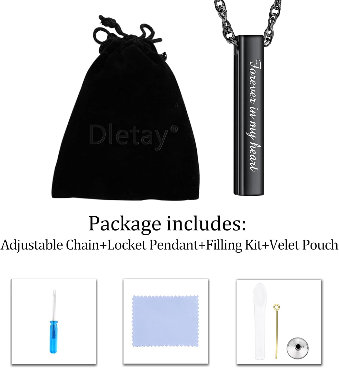 Dletay Urn Necklaces for Ashes Memorial Cremation Necklace Stainless Steel Necklace for Ashes of Loved One Urn Pendant Keepsake Ashes Necklace Jewelry for Women Men -Forever in my heart - Image 7