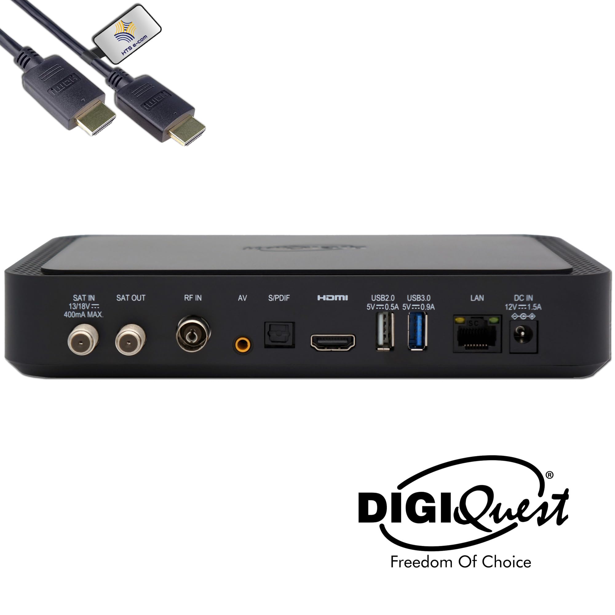 DigiQuest Q99 4K UHD TiVuSat Receiver DVB-S2/T2 Combo HEVC H.265 HDR PVR Ready LAN USB HDMI-Kabel