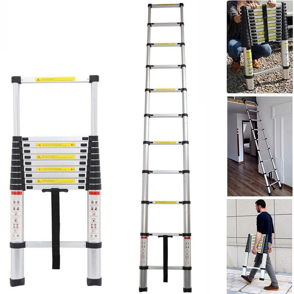Escalera telescópica de 2,6 m Escalera Aluminio, Extensible con 9 peldaños, Escalera de Loft, Escalera Multiusos, Capacidad de Carga de 150 kg, EN131