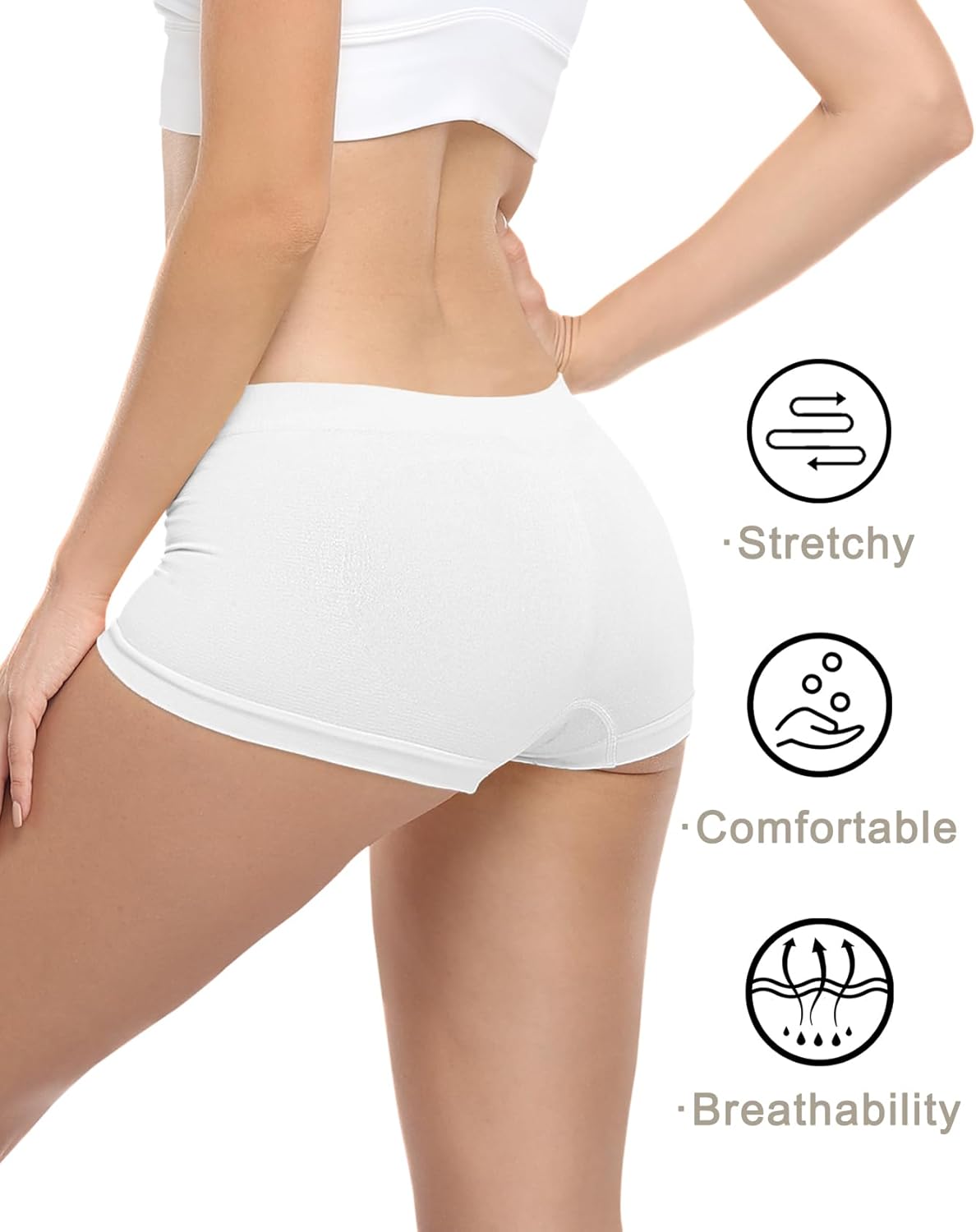 Begrily Boy Shorts Underwear for Women, Ladies Nylon Stretch Comfort Flex Fit Seamless Boyshort Panties Boxer Briefs 5 Pack - Image 5