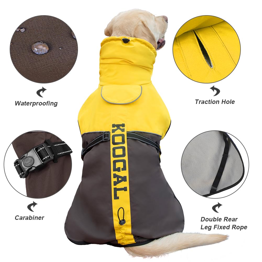 Manteau jaune pour chien, veste d'hiver imperméable, veste de neige chaude et coupe-vent, col roulé réfléchissant, réglable, pour chiens de petite à 4XL