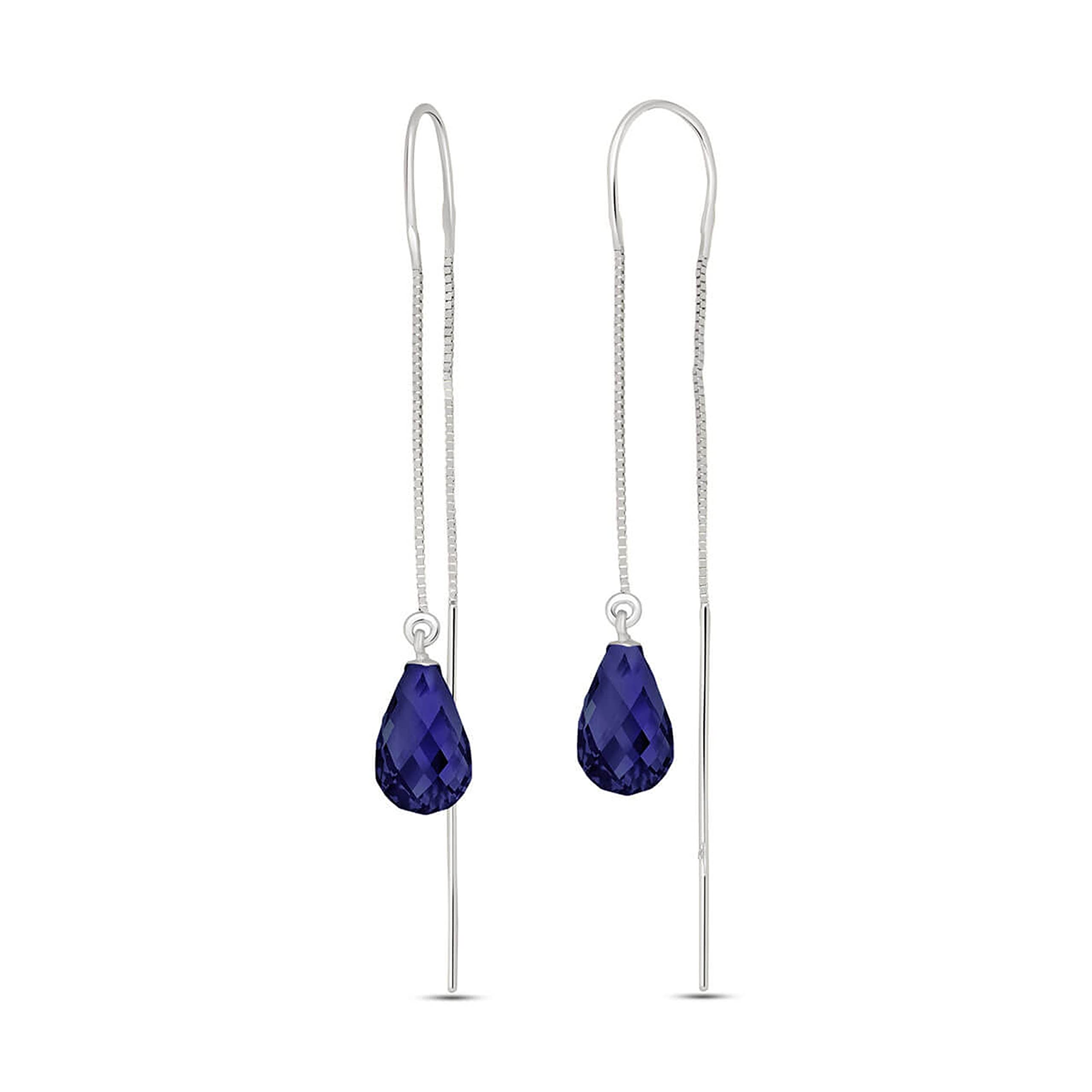 Galaxy Gold GG 14K Gold Threaded Natural Blue Sapphire Dangle Earrings
