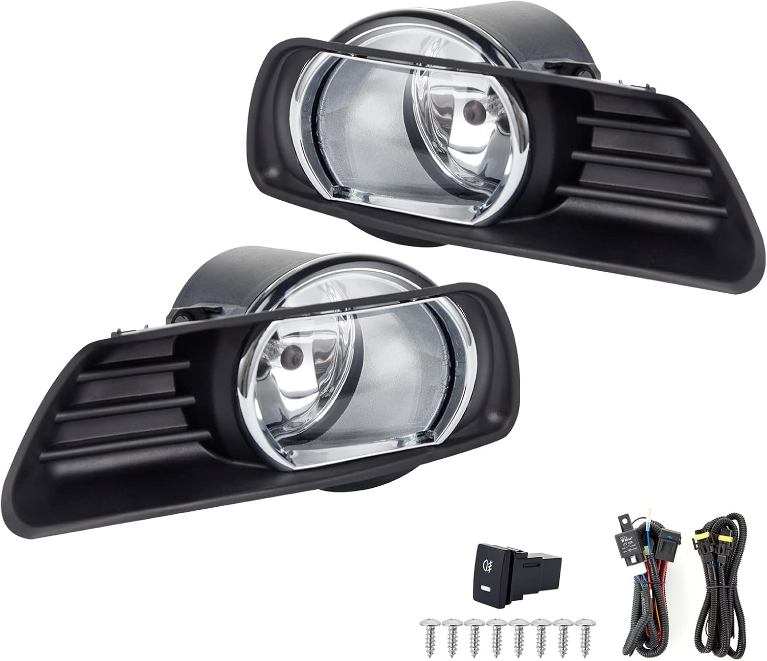 Fog Lights Assembly Replacement For 2007 2008 2009 Toyota Camry With Halogen Bulbs Included Switch And Wiring Kit(Clear Lens