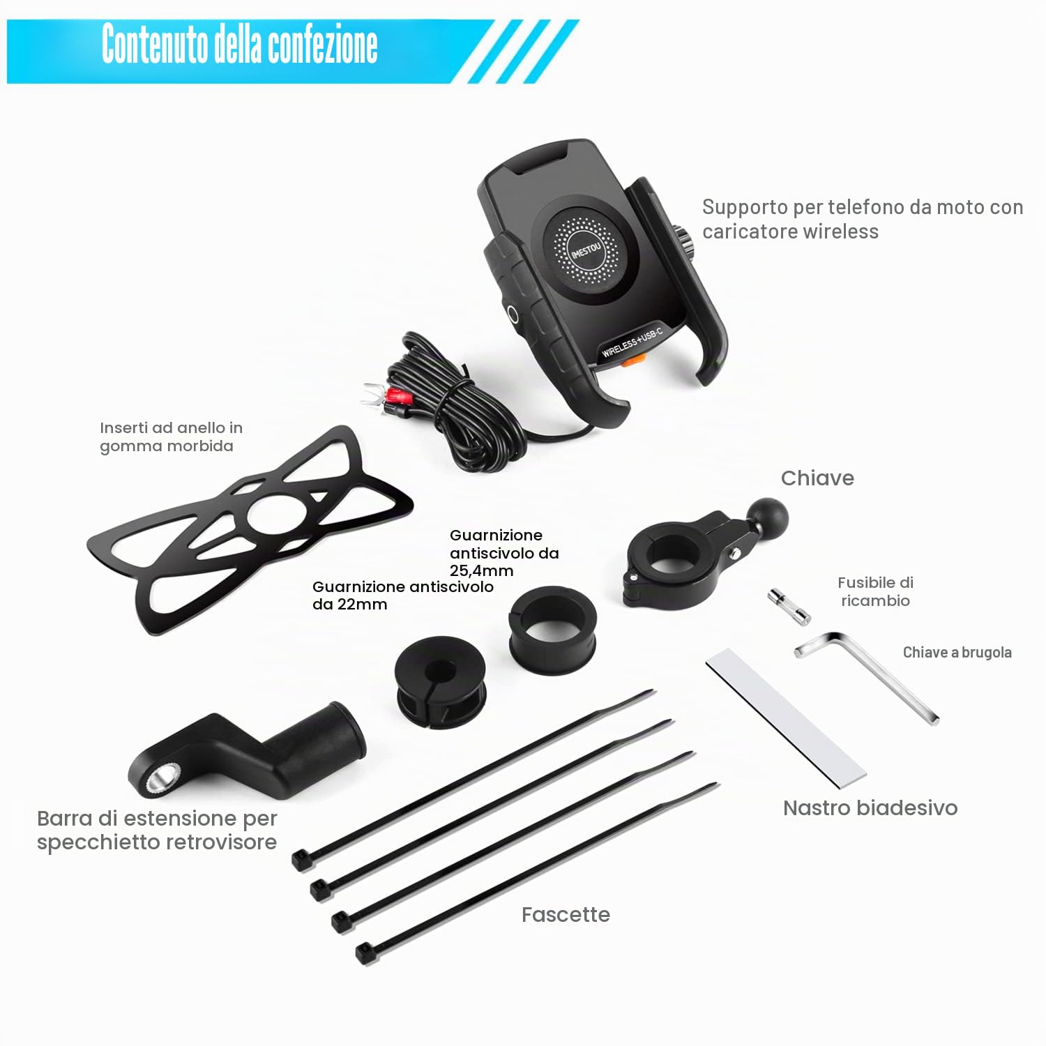 iMESTOU Caricatore del Supporto per Telefono Wireless Moto, Supporto Mobile a Specchio Manubrio/Retro-visione con Carica Rapida USB 3.0, Adatto a Telefoni Cellulari da 4,0" a 7,0"