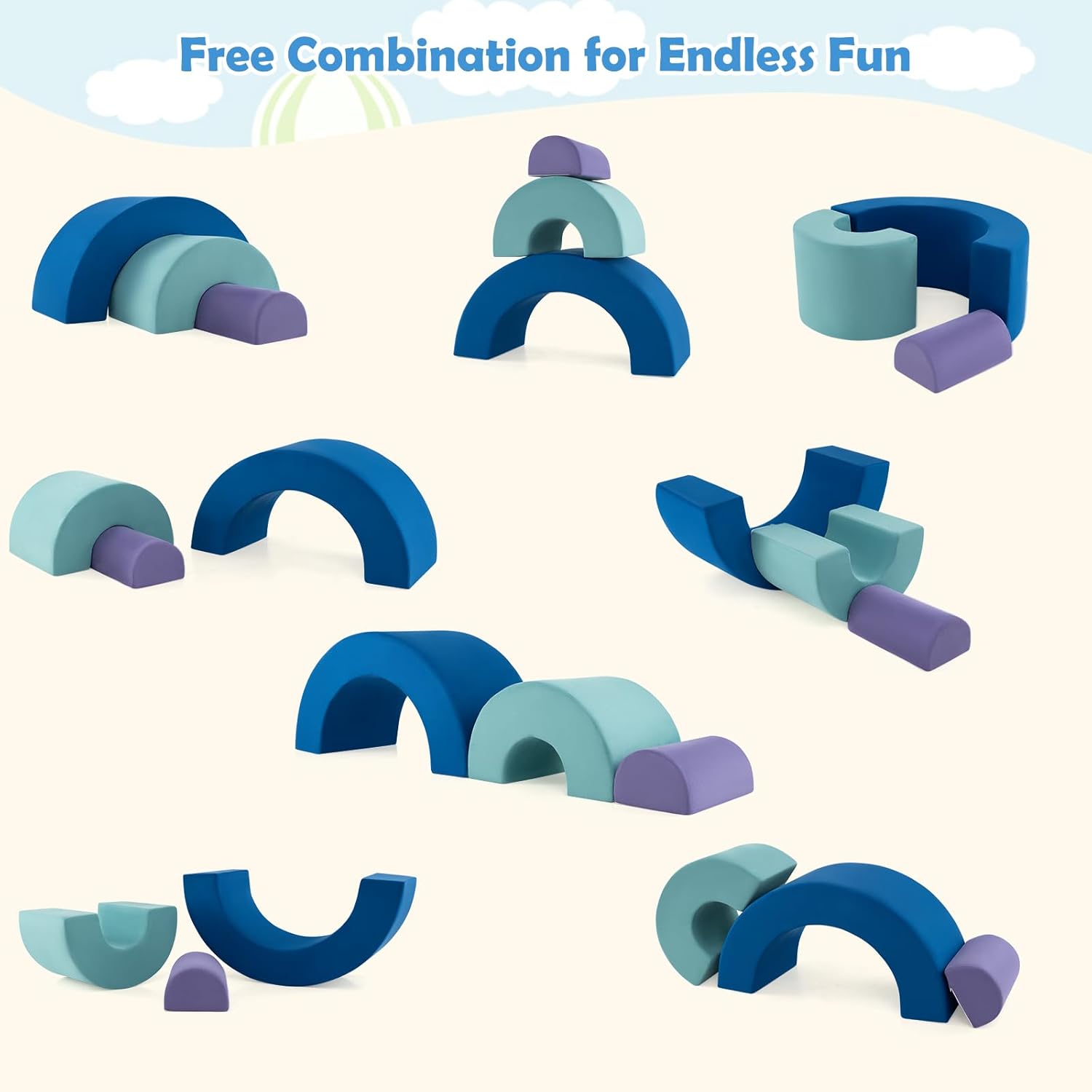 Costzon Rainbow Toddler Climbing Toys Indoor, 3 Pieces Soft Foam Blocks w/Skin-Friendly Suede Fabric Cover, Elastic Sponge Fillings & Smooth Zippers for Crawling Playing, Climbing Blocks for Kids 3+