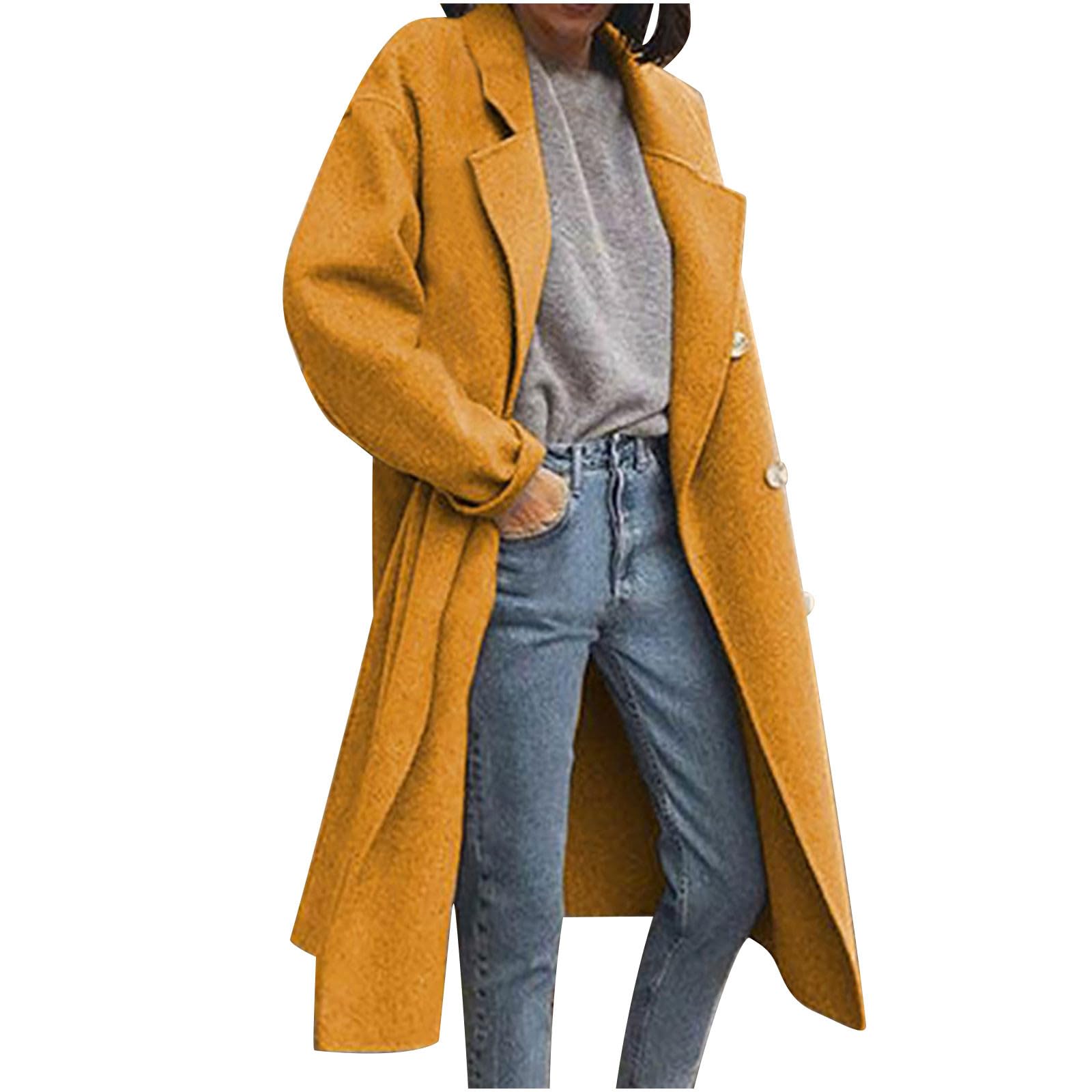 Womens Business Work Trench Coat Long Fall Winter Double Breasted Peacoat Dressy Casual Fashion Overcoat