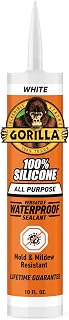 Gorilla All-Purpose 100% Silicone Sealant, 10oz White Cartridge - Waterproof, Mold-Resistant, Flexible for Indoor/Outdoor Use