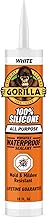 Gorilla Waterproof Caulk & Seal Silicone Sealant, 10oz Cartridge (Pack of 1) - White Caulking Sealant for Kitchen, Window, Bath, Marine, Door and More