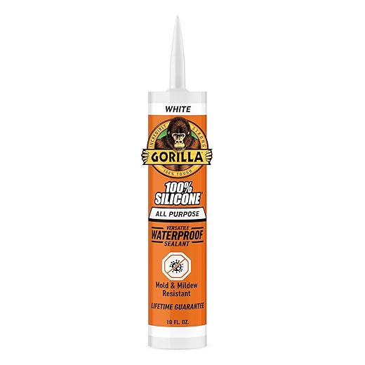 Gorilla Waterproof Caulk & Seal 100% Silicone Sealant, 10oz Cartridge, White (Pack of 1)