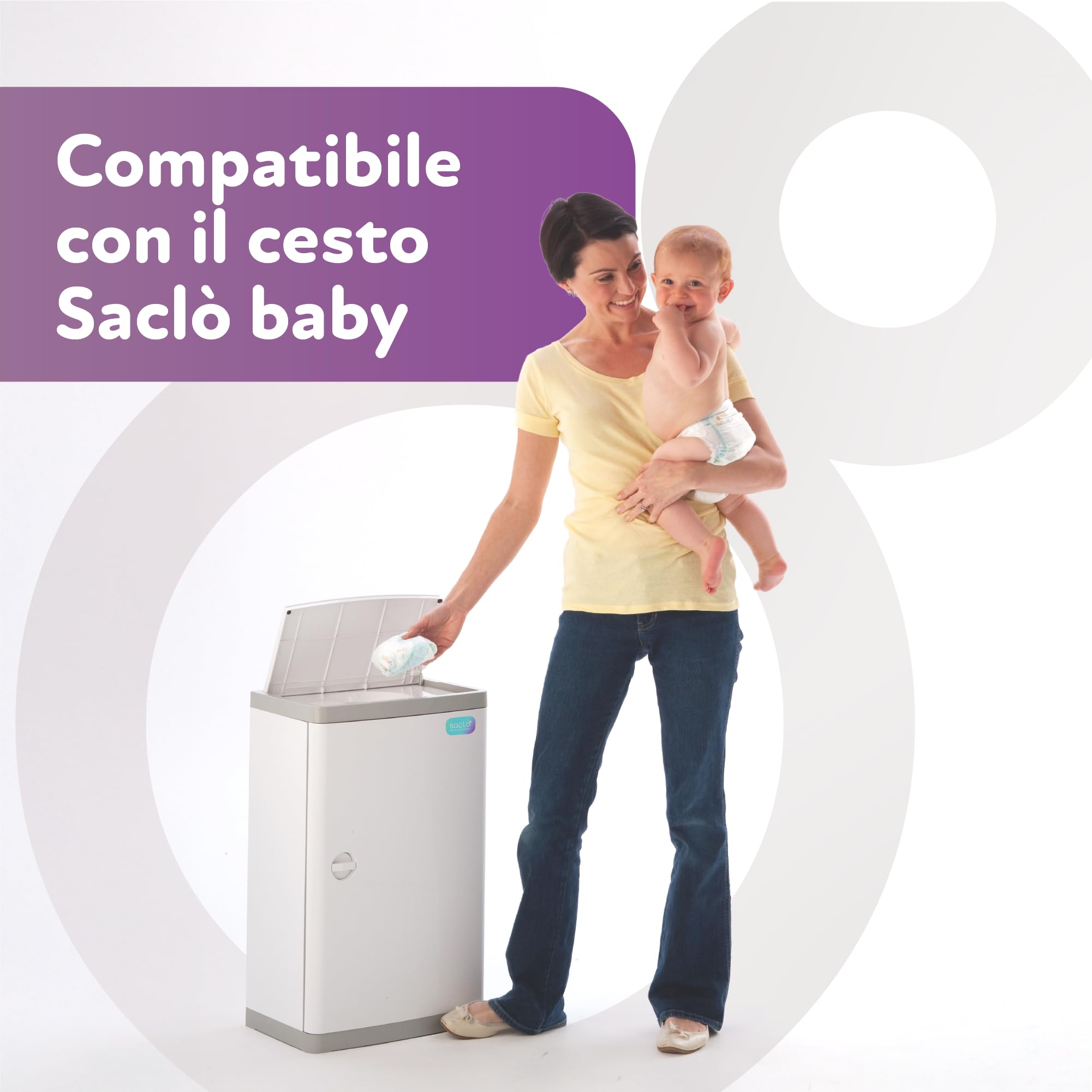 Ricarica Baby per Cesto Saclò Suite, Sacco Continuo 30 Metri, Confezione da 10 Pezzi, Plastica 100% Biodegradabile, Extra Durata