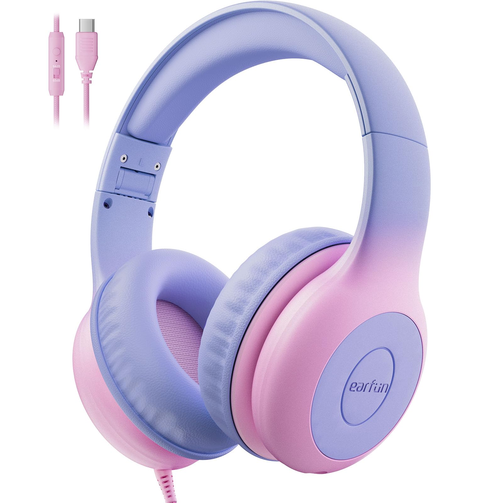 EarFun Kinder Kopfhörer, Kopfhörer Kinder mit Kabel, 85/94dB Lautstärkenbegrenzer, faltbar, verstellbar, Stereo Sound, HD-Mikrofon, Audio-Sharing, Over-Ear Kinderkopfhörer für Schule/Tablet/Reisen