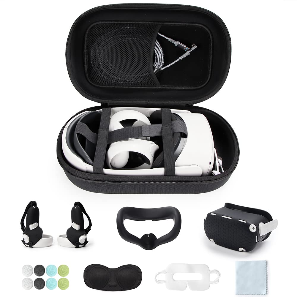 Carrying Case and Silicone Cover Combo Set for Oculus Quest 2, Quest 2 Case Compatible with Various 