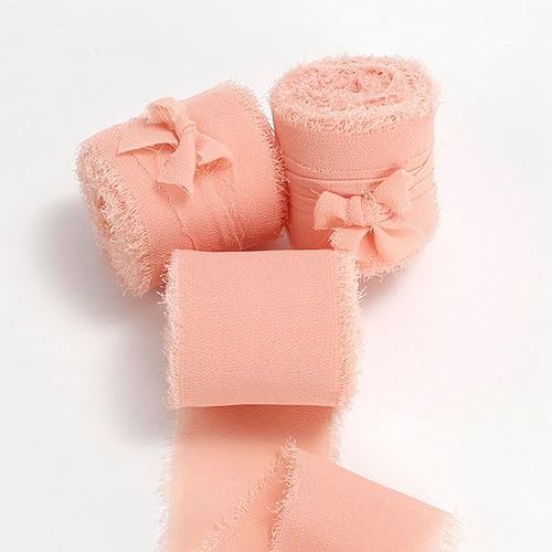 DJBM 3 rollos de 1.5 pulgadas x 5 yardas hechas a mano con flecos de gasa de seda para invitaciones de boda, ramos de novia, envolver arreglos